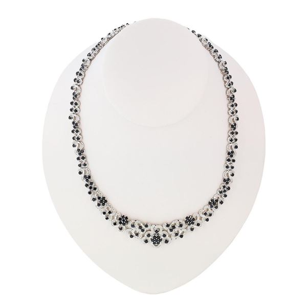 20.00 ctw Blue Sapphire and 0.66 ctw Diamond Silver Necklace