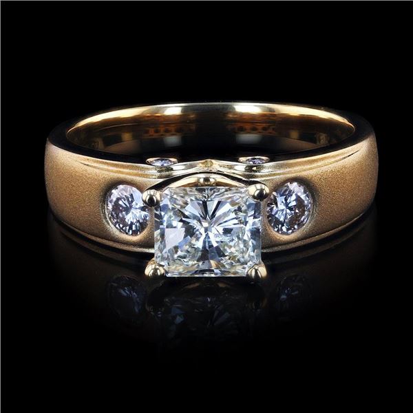 1.00 ctw Very Light Yellow CENTER Diamond 18K Yellow Gold Ring (1.29 ctw Diamond