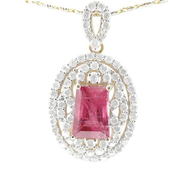 3.54 ctw Rubellite and 1.70 ctw Diamond 14KT Yellow Gold Pendant/Necklace