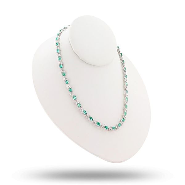 11.63 ctw Emerald and 6.37 ctw Diamond 14K White Gold Necklace
