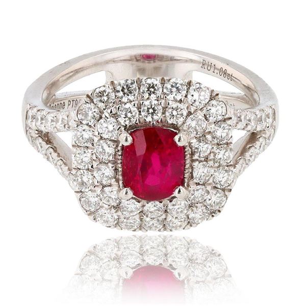 1.08 ctw UNHEATED Ruby and 1.08 ctw Diamond Platinum Ring (GIA CERTIFIED)