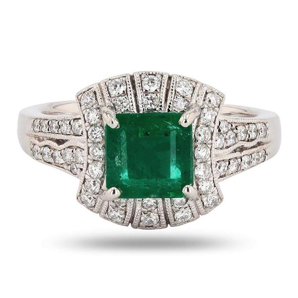 2.35 ctw Emerald and 0.64 ctw Diamond Platinum Ring