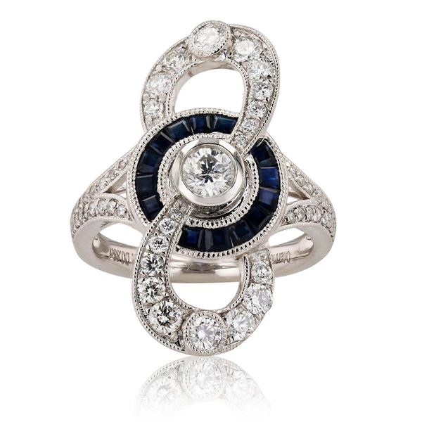 0.29 ctw Diamond and 0.88 ctw Blue Sapphire Platinum Ring (1.17 ctw Diamonds)