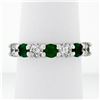 New 14K White Gold 1.33 ctw Shared Prong Big Round Diamond & Emerald Band Ring