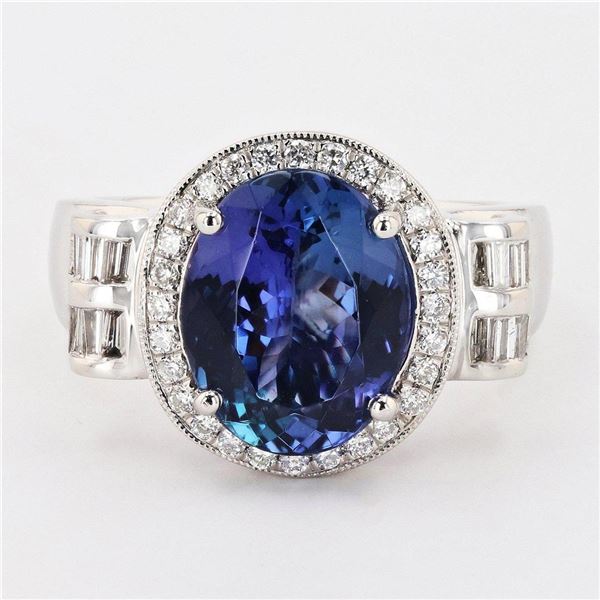 4.63 ctw Tanzanite and 0.54 ctw Diamond Platinum Ring