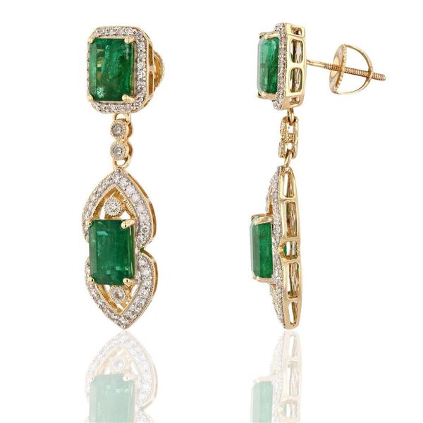 6.19 ctw Emerald and 0.82 ctw Diamond 18K Yellow Gold Earrings