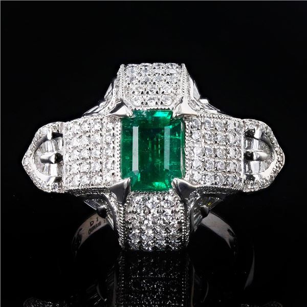 1.62 ctw Emerald and 1.95 ctw Diamond Platinum Ring