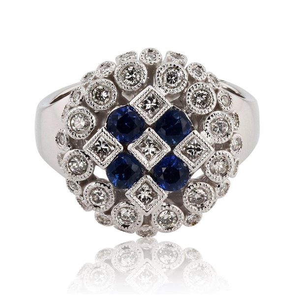 0.60 ctw Blue Sapphire and 0.72 ctw Diamond 18K White Gold Ring
