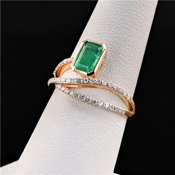 0.95 ctw Emerald and 0.30 ctw Diamond 18K Yellow Gold Ring