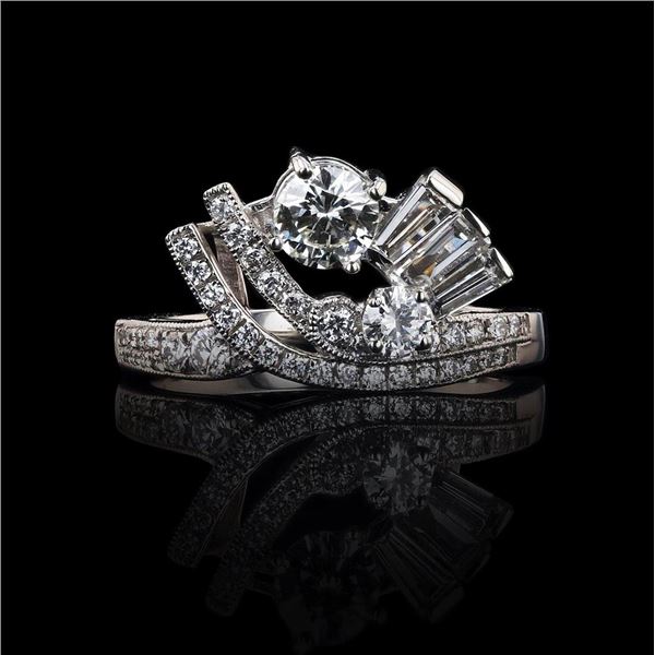0.50 ctw VS2 CLARITY CENTER Diamond Platinum Ring (1.34 ctw Diamonds) EGL CERTIF