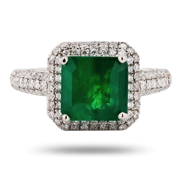 1.93 ctw Emerald and 0.95 ctw Diamond Platinum Ring