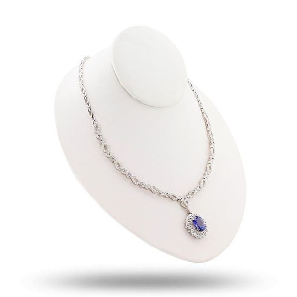 6.83 ctw Tanzanite and 6.52 ctw Diamond 14K White Gold Pendant/Necklace