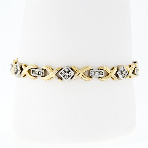 Estate 14K TT Gold Interlocking 3.0 ctw Princess Diamond "X" Link Tennis Bracele