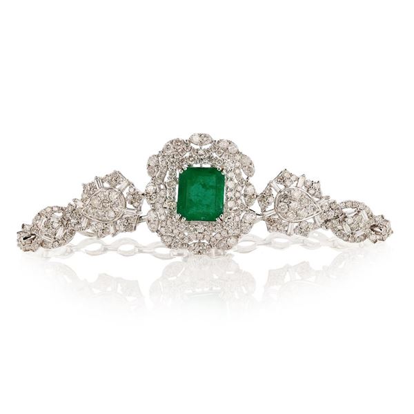3.75 ctw Emerald and 4.42 ctw Diamond 18K White Gold Bracelet