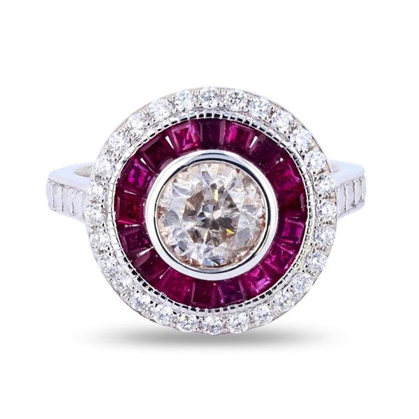 1.10 ctw Diamond and 1.01 ctw Ruby 18K White Gold Ring (1.43 ctw Diamonds)