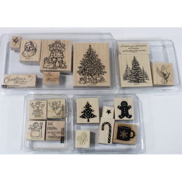 4 STAMPIN' UP STAMP SETS IN ORIGINAL CASES - CHRISTMAS THEMED