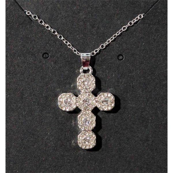 CROSS PENDANT W/CLEAR STONES 60CM NECKLACE