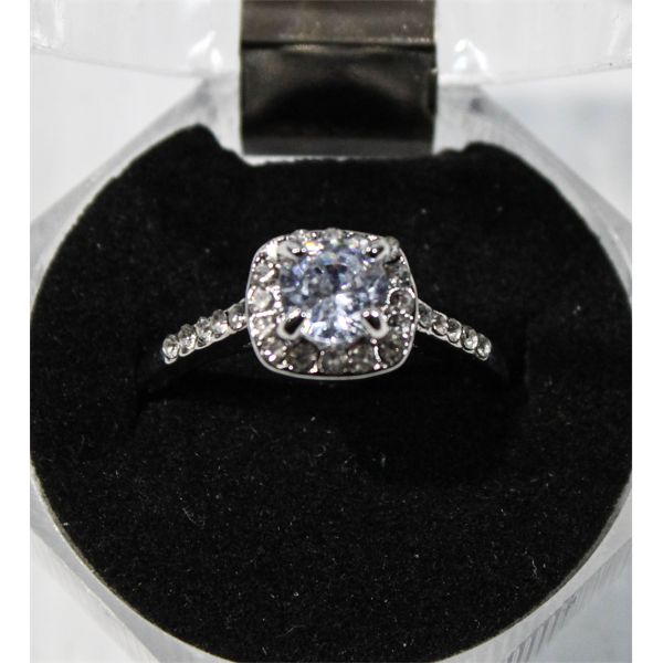 0.75 CENTER CUBIC ZIRCONIA RING WITH HALO SURROUND 