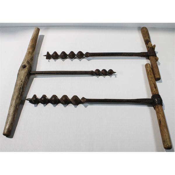 3 ANTIQUE LOG DRILLS