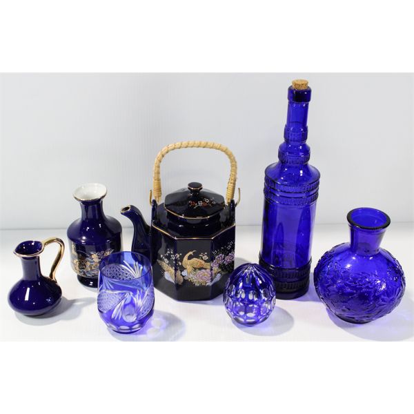 BLUE TEAPOT & ASST. BLUE GLASS