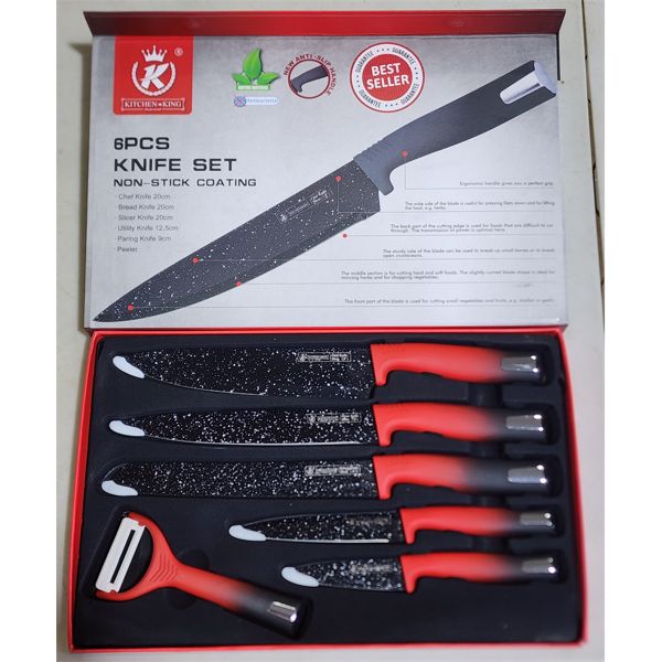 KITCHEN KING 6PCS KNIFE SET - RED HANDLE