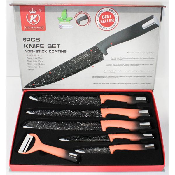 KITCHEN KING 6PCS KNIFE SET - ORANGE HANDLE