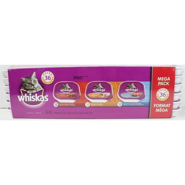  WHISKAS MEGA PACK PATE CAT FOOD - 36 PKS - $40 RETAIL