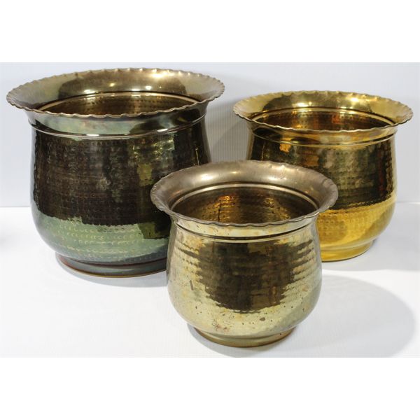 SET OF 3 BRASS PLANT POTS