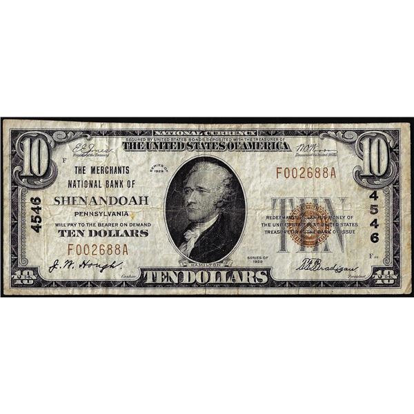 1929 $10 Merchants NB of Shenandoah, Pennsylvania CH# 4546 National Currency Note