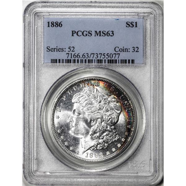 1886 $1 Morgan Silver Dollar Coin PCGS MS63 Amazing Toning