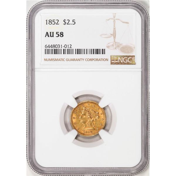 1852 $2 1/2 Liberty Head Quarter Eagle Gold Coin NGC AU58