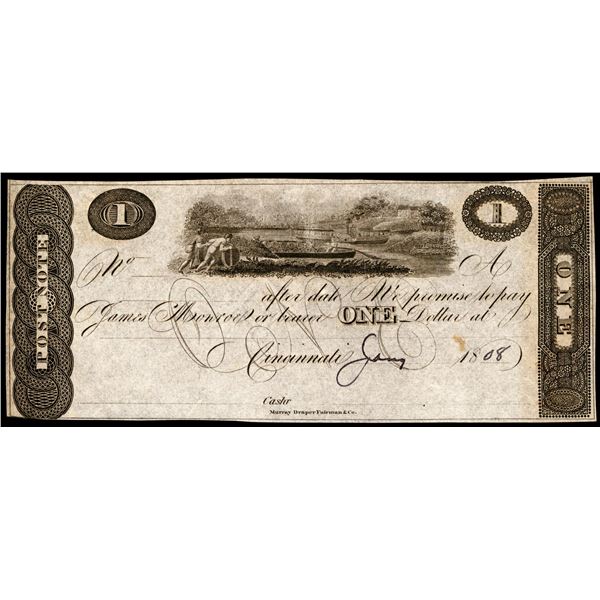 1808 $1 Bank of J.H. Piatt & Company Cincinnati, OH Obsolete Note