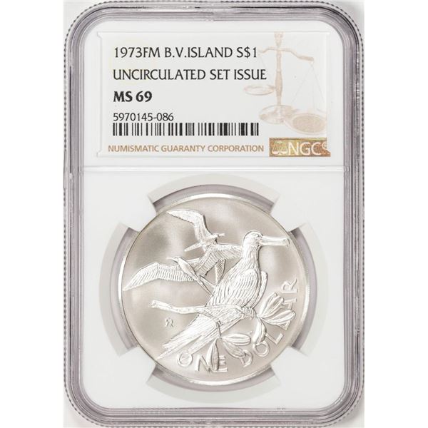 1973FM British Virgin Island $1 Silver Coin NGC MS69 Uncirculated Set Issue