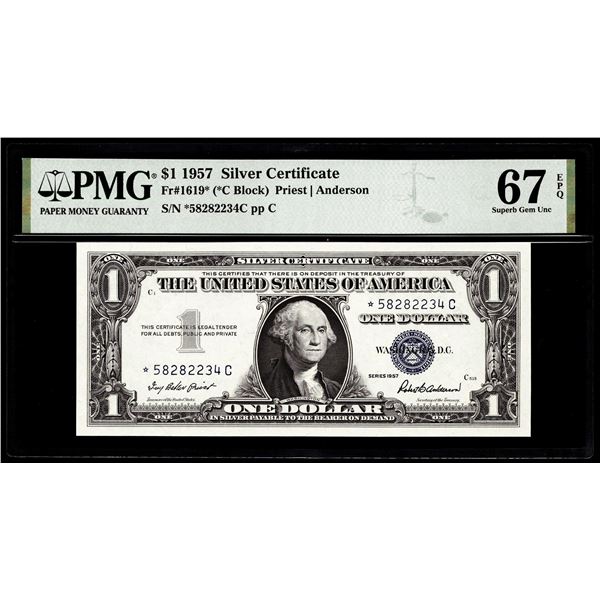 1957 $1 Silver Certificate Star Note Fr.1619* PMG Superb Gem Uncirculated 67EPQ