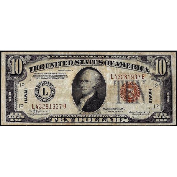 1934A $10 Hawaii WWII Emergency Issue Federal Reserve Note