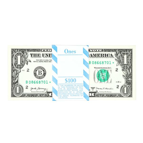 Pack of (100) Consecutive 2017A $1 Federal Reserve STAR Notes New York