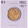 Image 1 : 1892-CC $5 Liberty Head Half Eagle Gold Coin