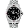 Image 2 : Rolex Mens Stainless Steel Black Roman Ruby and Diamond Datejust Wristwatch