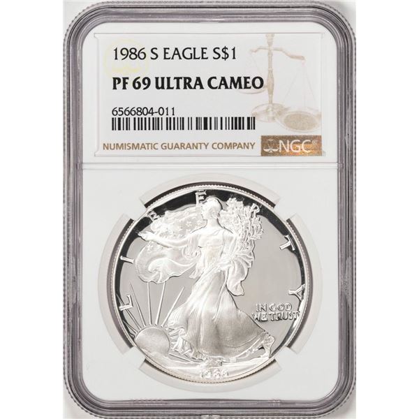 1986-S Proof $1 American Silver Eagle Coin NGC PF69 Ultra Cameo