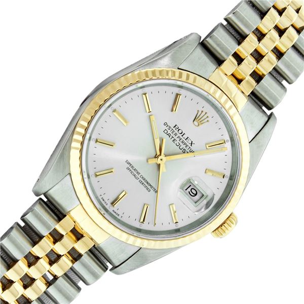 Rolex Mens Two Tone Silver Index Datejust Wristwatch