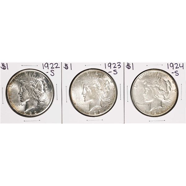 Lot of 1922-S, 1923-S & 1924-S $1 Peace Silver Dollar Coins