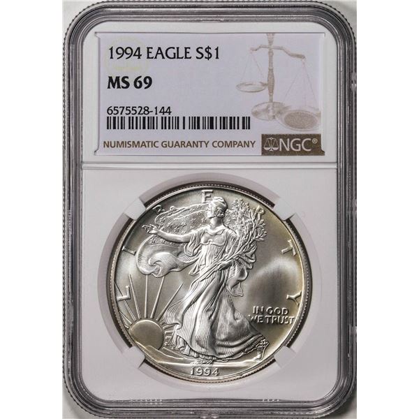 1994 $1 American Silver Eagle Coin NGC MS69