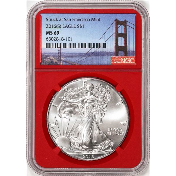 2016-(S) $1 American Silver Eagle Coin NGC MS69 Struck at San Francisco Red Core