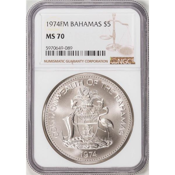 1974FM $5 Bahamas Commonwealth Coin NGC MS70