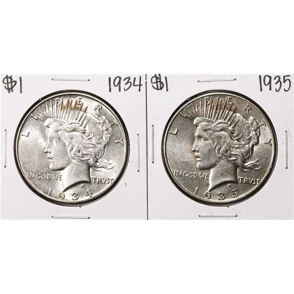 Lot of (2) 1934-1935 $1 Peace Silver Dollar Coins