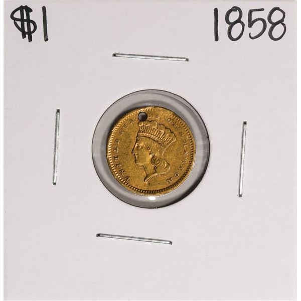 1858 $1 Indian Princess Head Gold Coin Holed