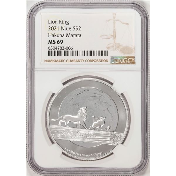2021 Niue $2 Disney Lion King Hakuna Matata Silver Coin NGC MS69
