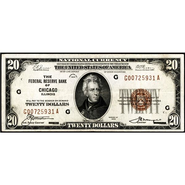 1929 $20 Federal Reserve Bank Note Chicago