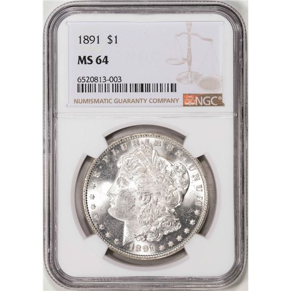 1891 $1 Morgan Silver Dollar Coin NGC MS64