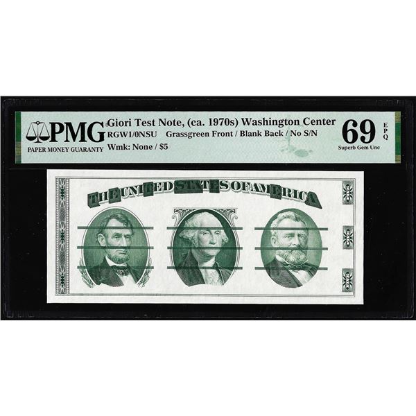 Circa 1970's Washington Center Giori Test Note PMG Superb Gem Uncirculated 69EPQ